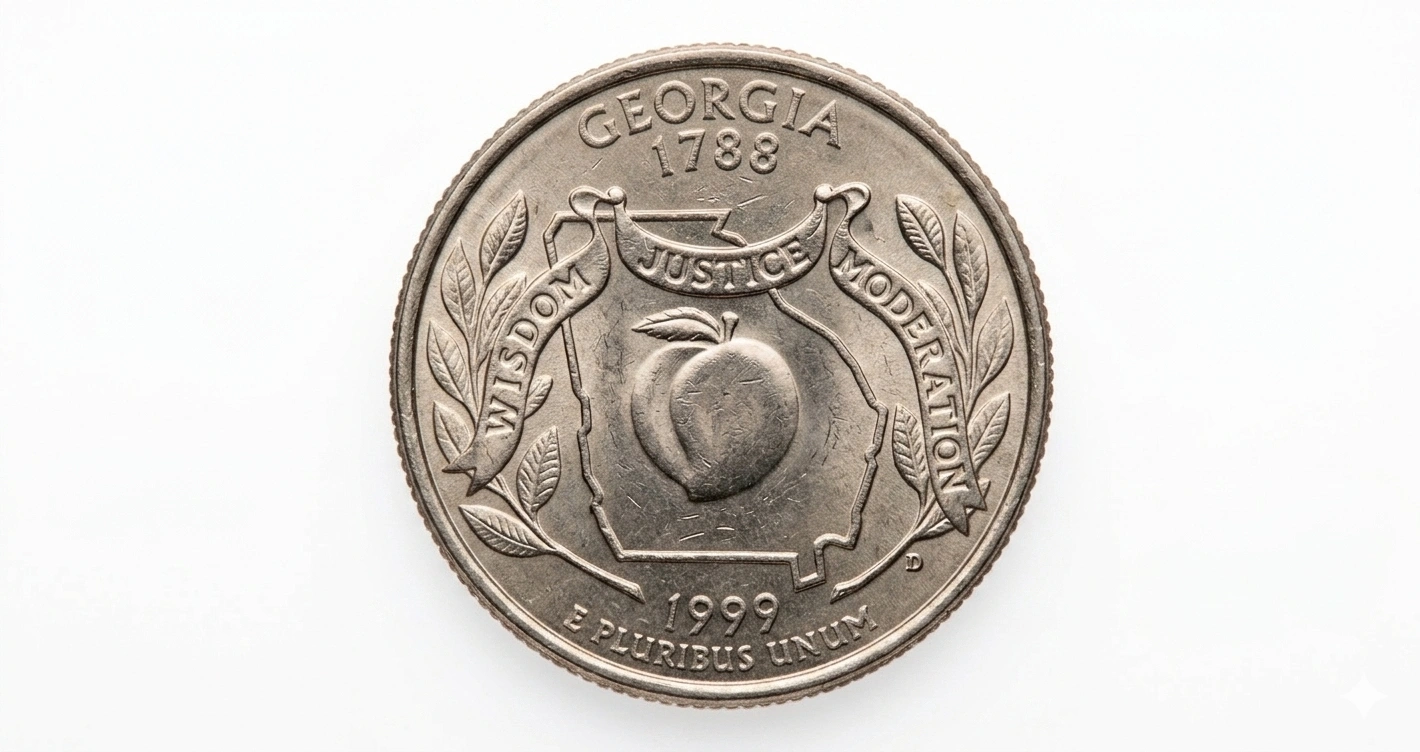 Studio close-up of 1999 quarter coin centered composition